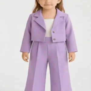 Baby girl in lavender western track set with button jacket and matching wide leg pants