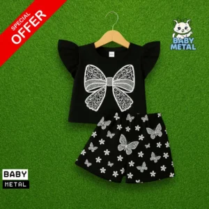 Kids black butterfly print top with matching shorts stylish girls set