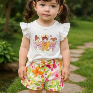 Kids floral print top with colorful shorts baby girl summer outfit